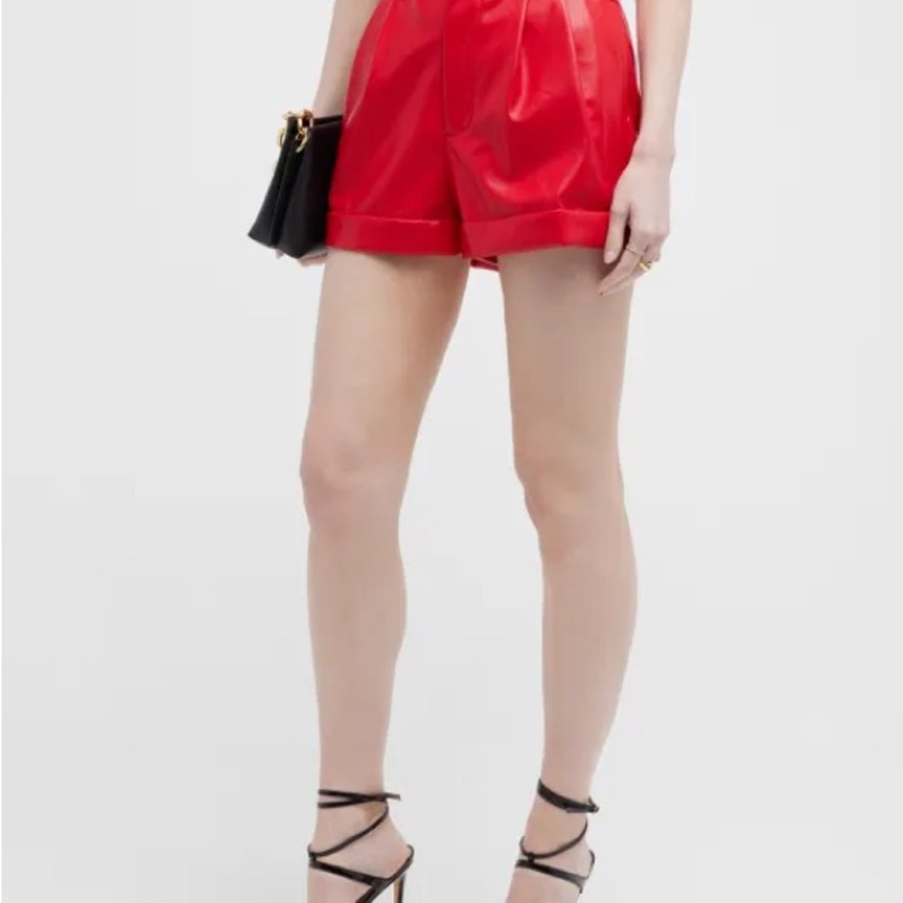 Alice and Olivia Red Leather Shorts